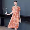 Хлопково-шелковое платье с цветочным принтом большого размера для женщин - Летняя мода, Элегантное длинное платье-свинг