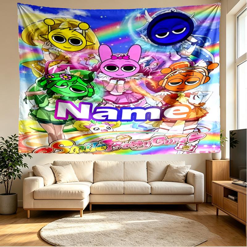 Custom Name Personalized Sprunki Game Print Tapestry, Wall Art Decor, Bedroom, Dorm, Apartment, LivingRoom, Party Backdrop, Gift for Birthday