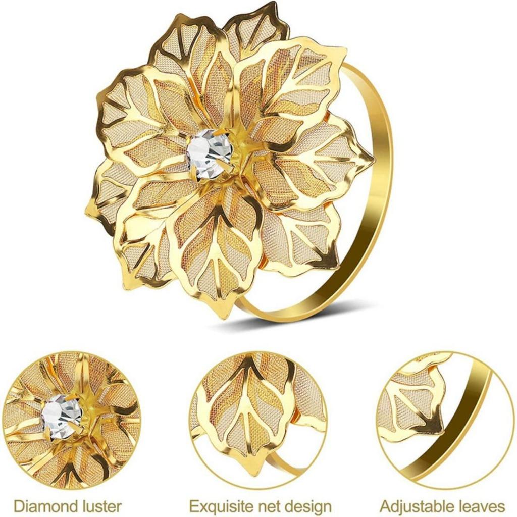 10pcs Napkin Rings Alloy Hollow Out Flower Napkin Holder Dinning Table Napkin Ring for Dinner Parties Wedding Banquet Family Gatherings Table Decor