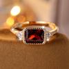 Classic Gold Color Rectangular Red Crystal Rings for Women Elegant Crystal Charm Wedding Engagement Jewelry