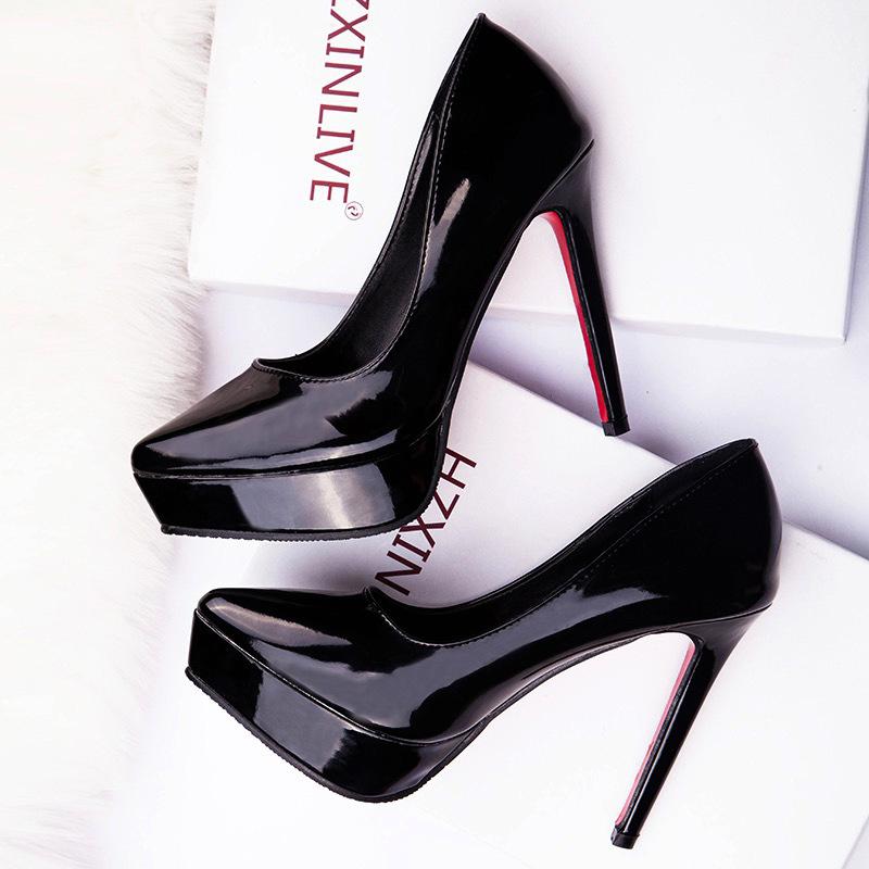 Весна и осень 12 см каблуки тонкие каблуки водонепроницаемые туфли женские лакированные женские туфли 2024 новые весенние и осенние одинарные туфли wo