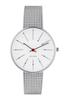 ARNE JACOBSEN BANKERS 53101-1608 Часы, 34 мм, Скандинавский дизайн, Водонепроницаемые (Тихий дизайн без секундной стрелки), Белый с серебристым сетчатым ремешком