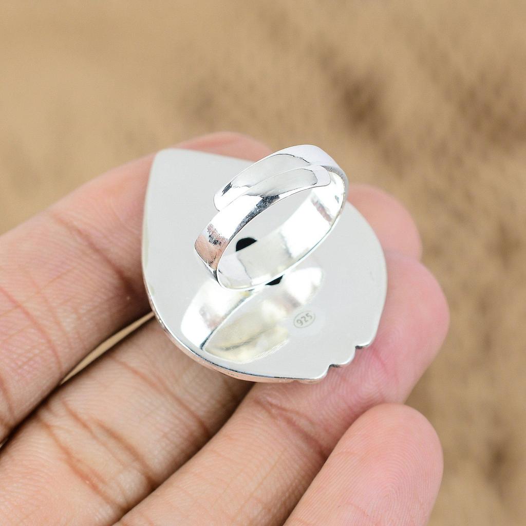 Natural Lapis Lazuli Gemstone 925 Silver Promise Adjustable Ring For Women