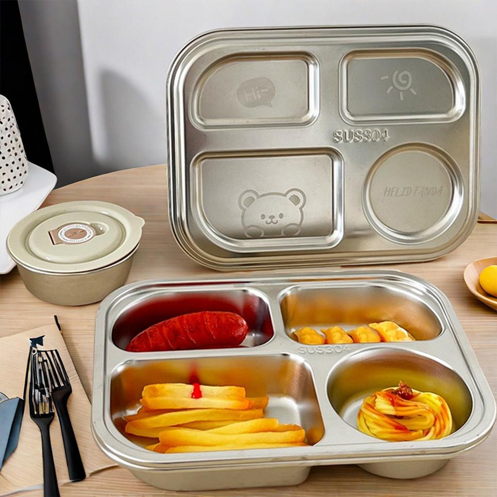 1/1,5 л Ланч-бокс из нержавеющей стали 304 с крышкой, отделения углублены, поднос для фаст-фуда, студенческая столовая, сетчатый бенто-бокс