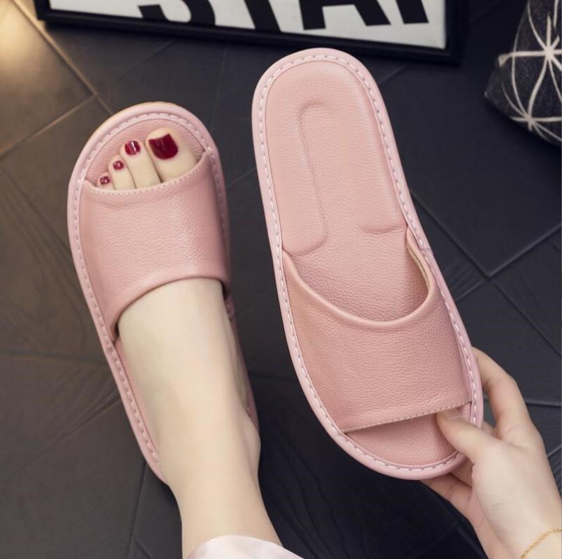 Big Sizes Genuine Cow Leather Slippers Homes In Indoor Slipper Summer Open Toe Sandals Men Women Elderly Casual Slides Shoes