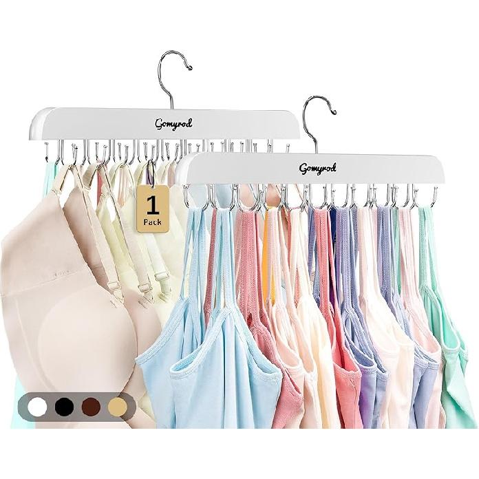 Bra Hanger for Closet, Tank Top Hangers 2 Pack w/20 Hooks Holds 40 Bras, Capacity Foldable Wood Space Saving Hanger, 360°Rotating Closet Organizers