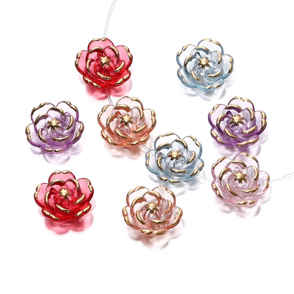 10Pcs Ornament Flower Beads Acrylic All-Match Pendant Durable Hole Charm  for Jewelry Making