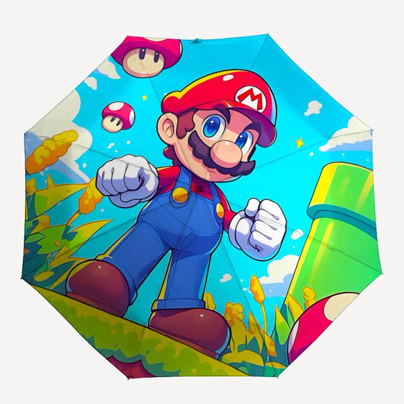 1pc Mario Adventure Automatic Open/close Folding Portable Cute Umbrella with 8-Rib Structure for Women/Men, All-Season Use a0901144