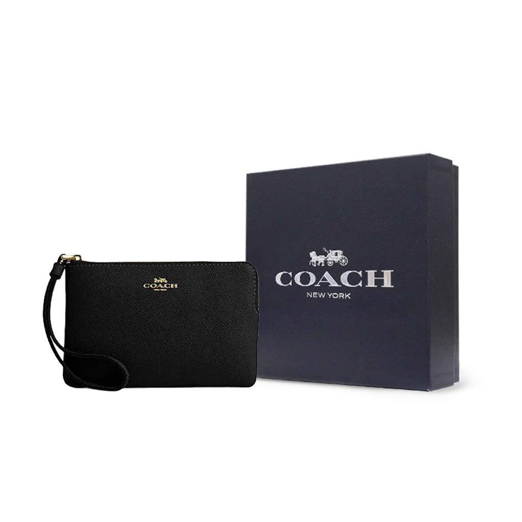 Coach Угловая молния 16 Металлический логотип Застежка-молния Искусственная кожа Ремешок на запястье Женский ремешок на запястье Черный CV396-IMBLK