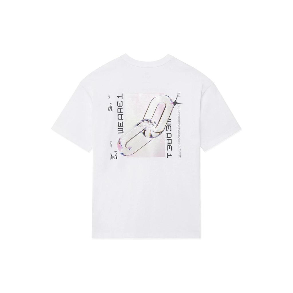 Li-Ning Свободная футболка унисекс с круглым вырезом X Glare Artist Collab с абстрактным принтом на спине, белые топы AHSS643-2