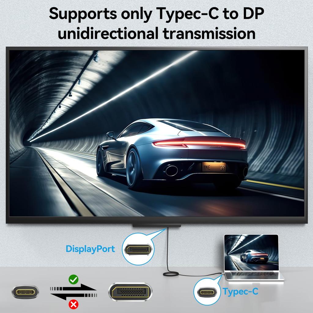 USB C to DisplayPort 2.1 Cable 16K@30Hz 8K@120Hz 4K@240Hz Type C to DP Cable 40Gbps, Compatible For MacBook Pro/iPhone/Dell XPS/Surface/Gaming Monitor