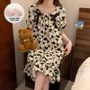 "Women's Summer Bubble Cotton Nightdress with Chest Pads, Short-Sleeved, Sweet and Cute for Indoor/Outdoor Wear"