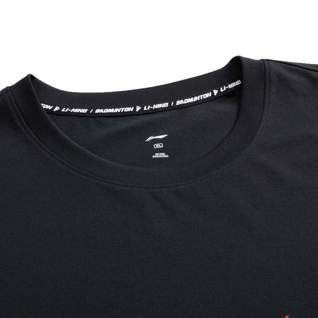 Li Ning Серия Бадминтон Футболка с принтом букв Быстросохнущая Круглый вырез Короткий рукав Топы Унисекс Черный AHSV047-1