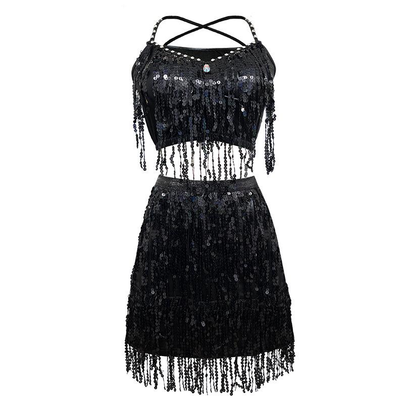 Sequined Tassel Latin Dance Dress for Women - Stage Performance Costume