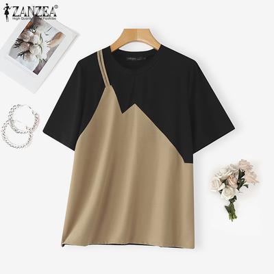 Женские повседневные лоскутные поддельные футболки из двух частей с коротким рукавом