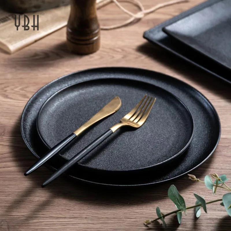 Тарелка Simple Ins Wind Tableware из матовой черной керамики, круглая и квадратная, в западном стиле, тарелка для стейка, обеденные тарелки для дома.