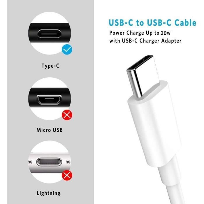 Câble Rapide USB-C vers USB-C 20W pour iPhone 16 Pro Max iPhone 16 Pro iPhone 16e - Blanc 1M