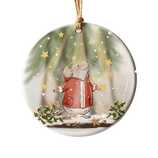 Рождественское украшение, круглая акриловая подвеска на елку, мультяшная крыса в красной куртке, подвесное украшение для рождественской елки, автомобиля, домашнего декора
