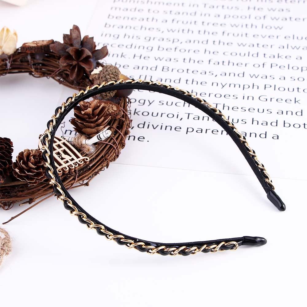 Punk Metal Chains Gold Color Women Hair Band Korean Hair Hoop Hair Accessories PU Chains Headband