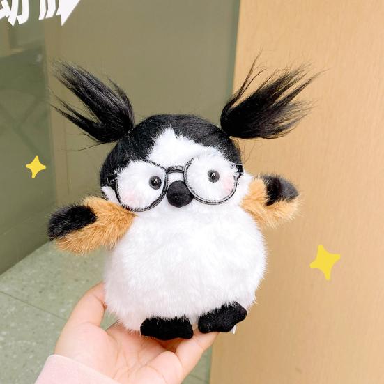 Funny Bird Plush Toy Cute Fat Parrot Sparrow with Glasses & Hair Mini Palm-sized Stuffed