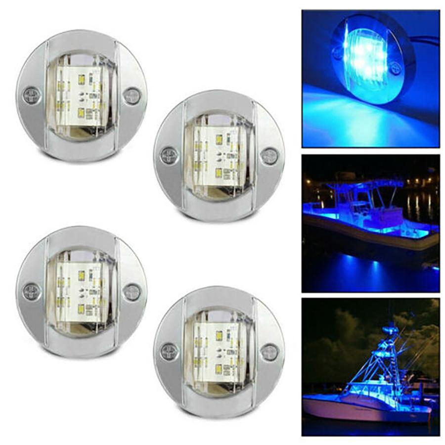 4 Pcs Flush Mount Boat Blue LED Stern Lights Cabin Deck Courtesy Lamp Waterproof