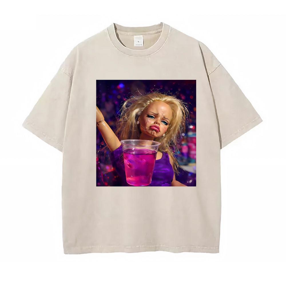 Doll Party Meme Graphic Meme T Shirts Unisex Women Short Sleeve Gothic High Street Tshirt Vintage Washed Cotton Loose T Shirt