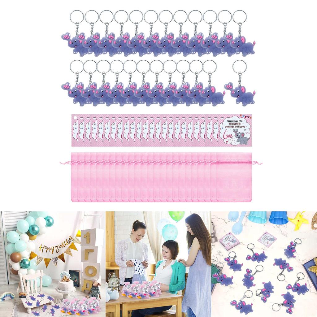 Брелки в виде слонов оптом 24 шт. Украшения для детского душа с мешочком из органзы Подарок в знак благодарности гостю на вечеринку Сувенир