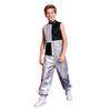 Boys Metallic Jazz Dance Costume Mock Neck Sleeveless Back Zipper Shiny Sequins Color Block Top Cargo Pants