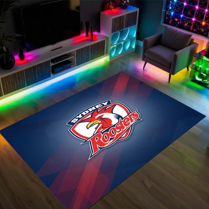 Sydney Roosters Design Crystal Velvet Carpet Cozy Non?Slip Printed Rug For Bedroom Living Room Entrance