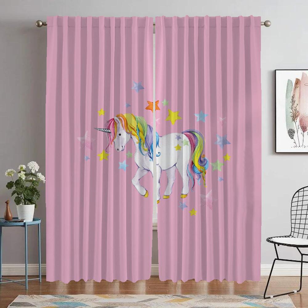 Elegant Room Curtains 2 Pieces Unicorn Modern Living Room Curtains for Camera Partition Window Curtain Shades Tulle for Bedroom