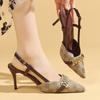 Fashion Luxury Chain Decor High Heels Sandals Women Summer Sexy Pointed Thin Heel Party Shoes Woman Fashion Embroidered Slingback Pumps