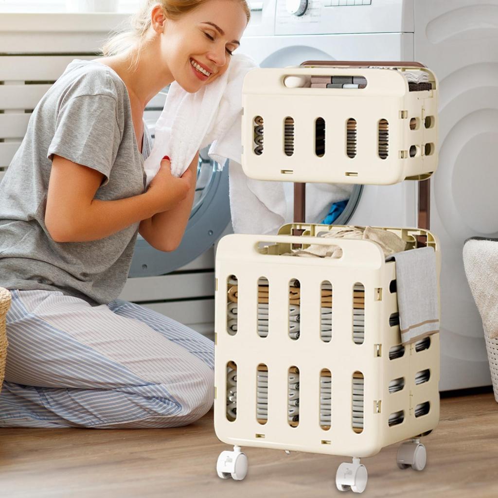 Rolling Laundry Hamper Travel Laundry Basket With Handle Double Layer Hamper Clothes Storage With Wheels For Socks Underwear