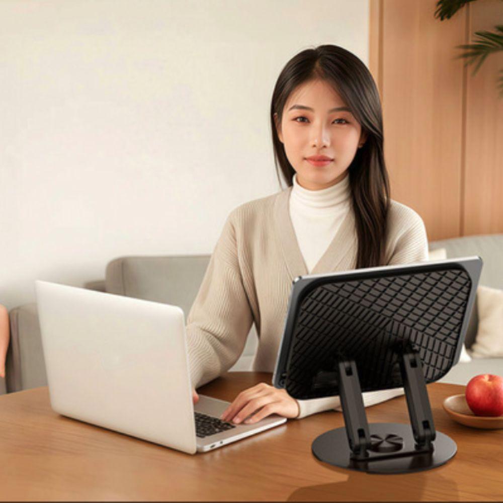 Height Adjustable 360° Rotation Notebook Stand Non-slip Base Carbon Steel Laptop Stand Space-saving Foldable Storage