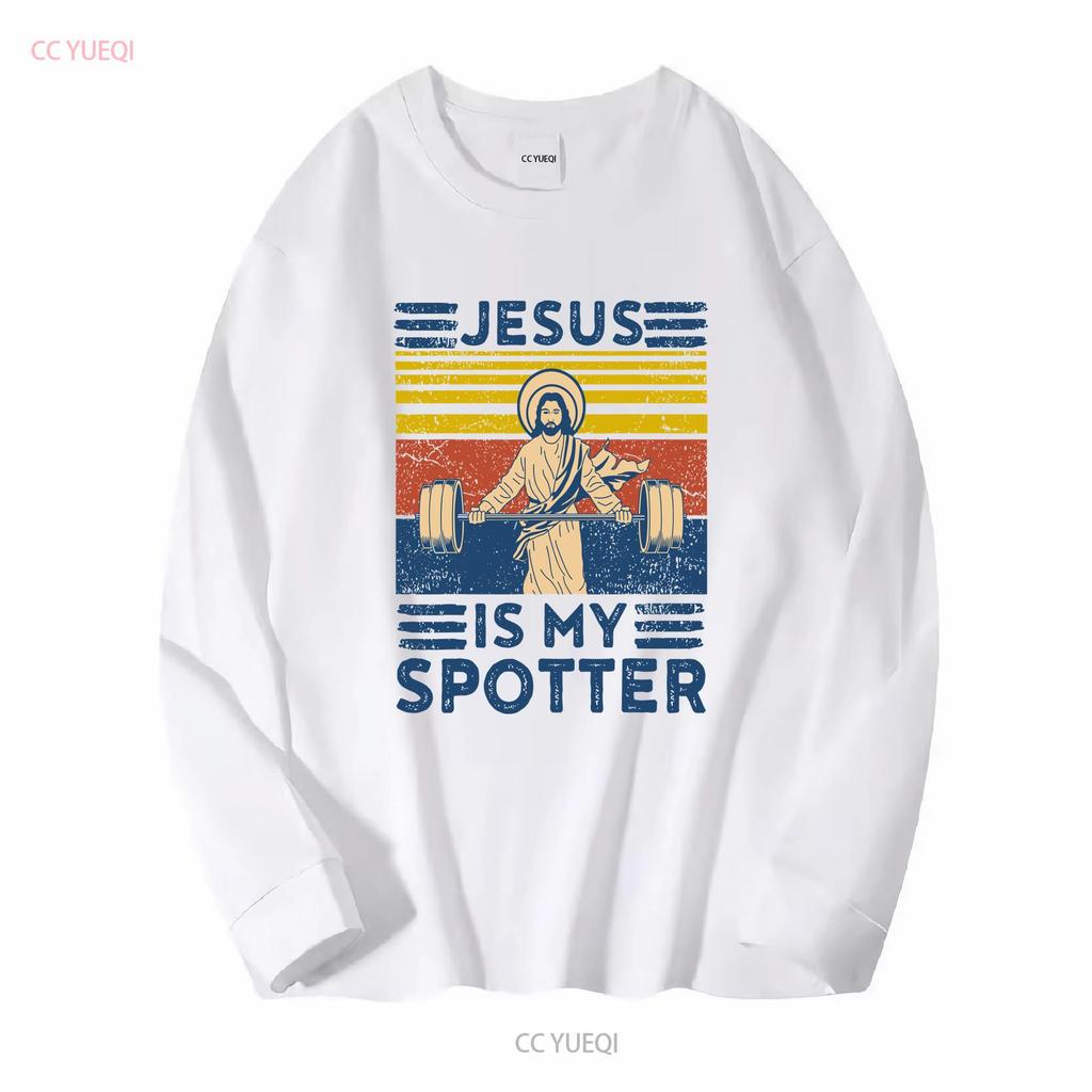 Rare New Funny Gym T Shirt Jesus Is My Spotter Workout vintage Washed fashion Breathable Casual Soft designer clothes