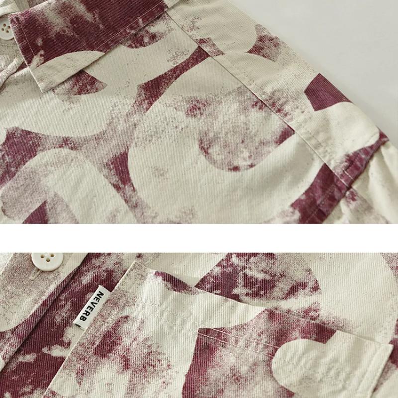 Весенние рубашки с принтом для мужчин, уличная одежда для мальчиков, свободные повседневные топы с длинными рукавами, лацканы, 100% хлопок, мужская одежда