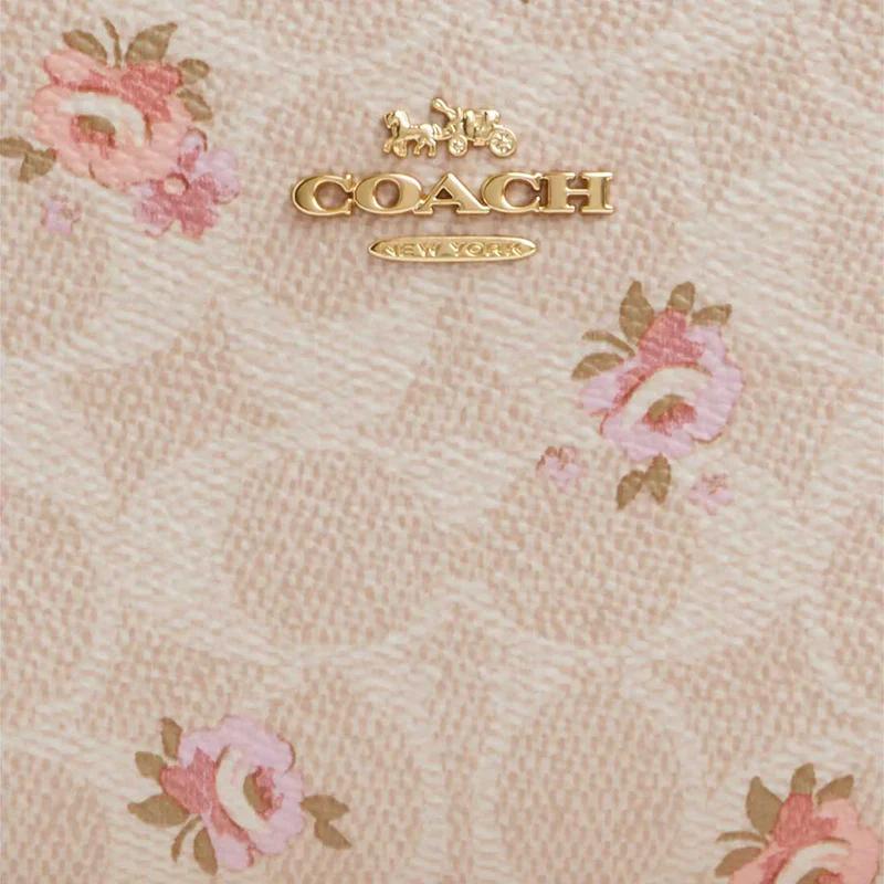 Coach Кошелек на кнопке 10 Брендовый Логотип Буквы Кошелек из покрытого холста Женский кошелек Золотой Песок CAR14-IMSAS