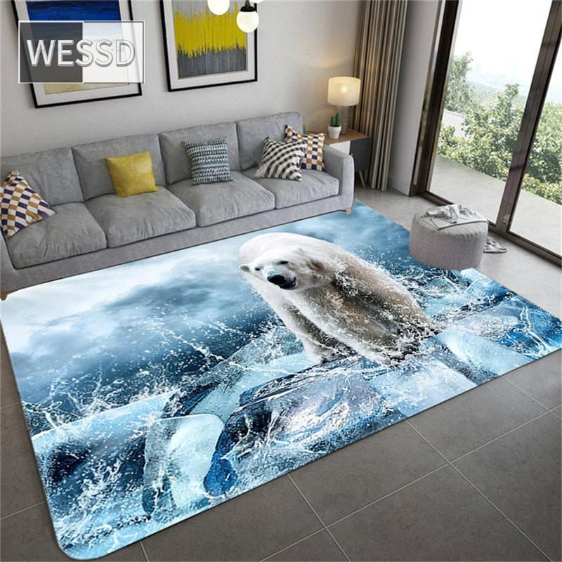 Милый ковер с полярным медведем для детской комнаты, 3D ковер с животными, ковер для гостиной, фланелевая губка, коврик для ванной, впитывающий домашний декор, ковер для прихожей