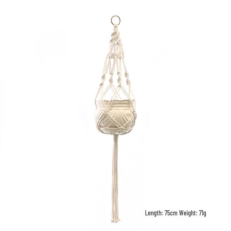 Хлопковое макраме ручной вязки для подвешивания растений с деревянными бусинами (2-Pack)