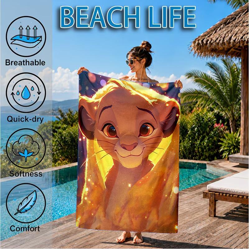 Lion king Artwork Printed Microfiber Beach Towel, Soft And Absorbent, Quick-Dry, Ideal for Summer Travel, Beach Essential, Swimming Pool