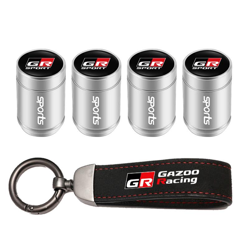 Car Tire Wheel Valve Caps Cover Suede Car Key Chain Ring Keychain For Toyota GR Corolla Yaris Aygo Prius CHR Camry Auris Avensis