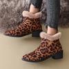 Женская обувь 2024, модные женские ботинки с леопардовым принтом, новые повседневные ботинки на молнии сзади, женские пикантные теплые ботильоны на квадратном каблуке