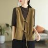 Spring and Autumn National Style Cotton Thread Vest V-neck Solid Color Casual Versatile Artistic Retro Knitted Vest for Women