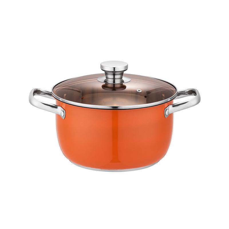 Orange Stainless Steel Double-Layer Steamer and Cooking Pot with Thickened Composite Steel for Induction Cookers