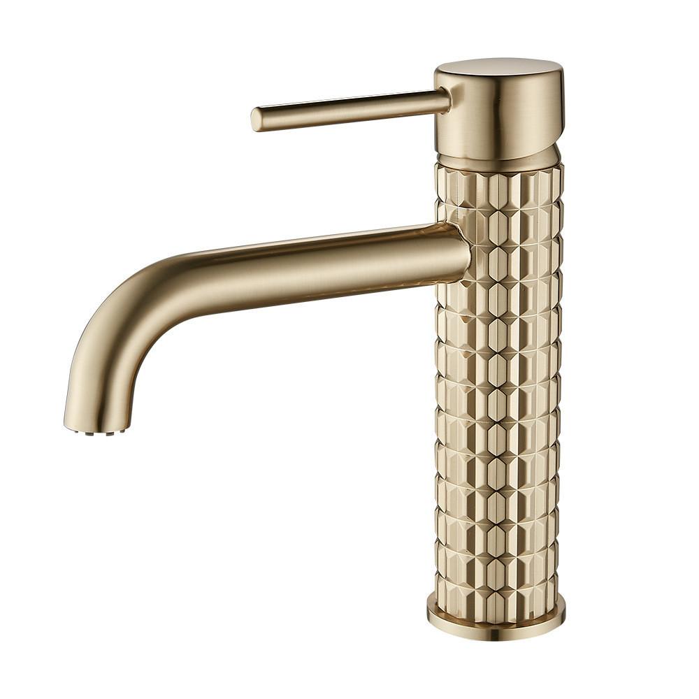 Tuqiu Brush Gold Bathroom Basin Faucets Art Carved Sink Mixer Tap Hot & Cold Deck Mounted Grey Lavatory Crane Water Tap
