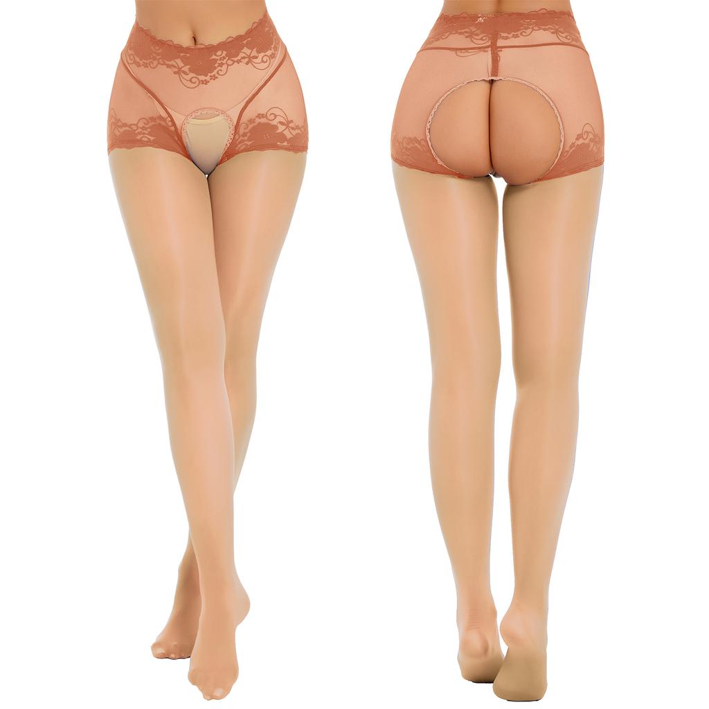 Женские сексуальные шелковые леггинсы с открытой промежностью и высокой талией, эластичные колготки, чулки