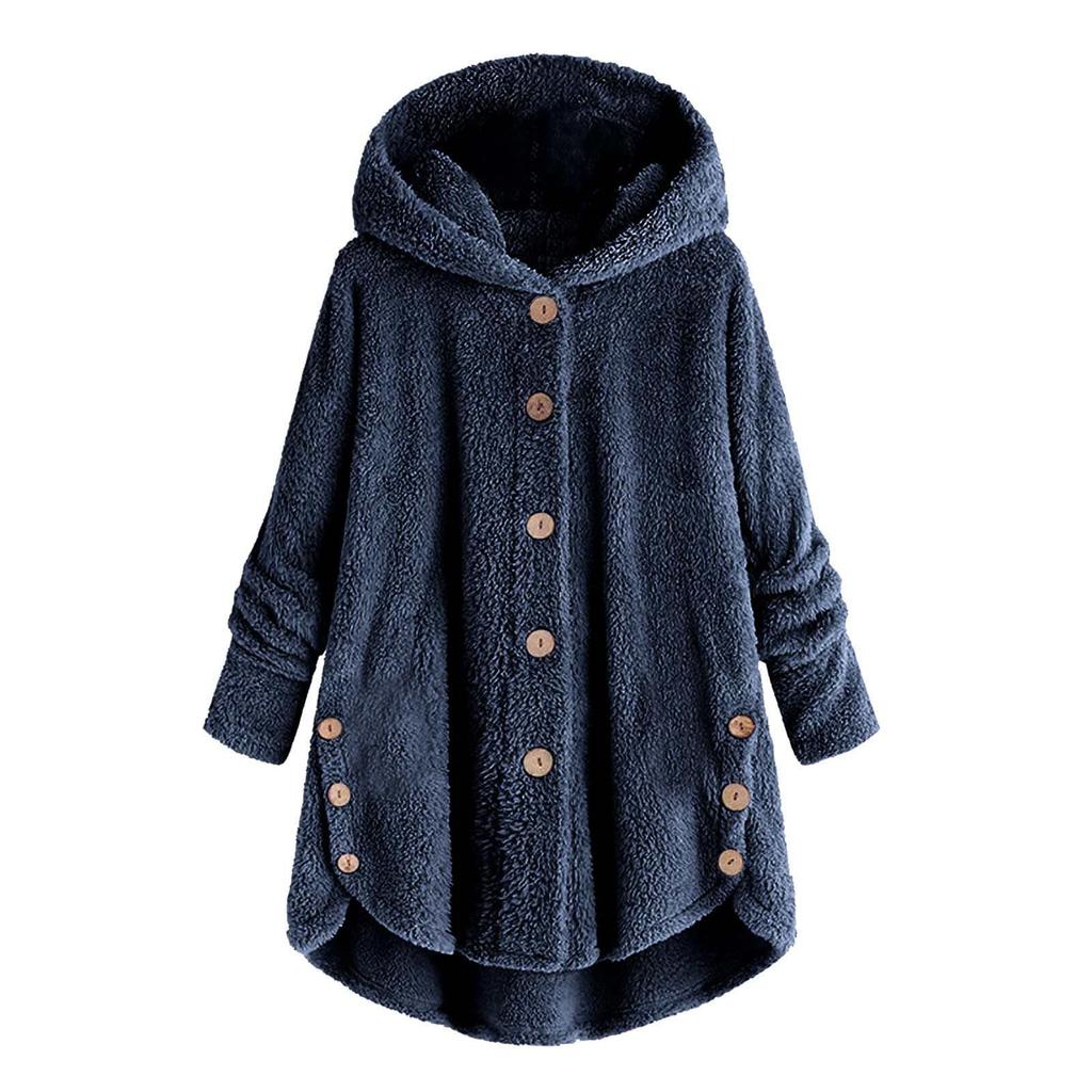 Женская модная однотонная плюшевая свободная повседневная куртка с капюшоном и пуговицами