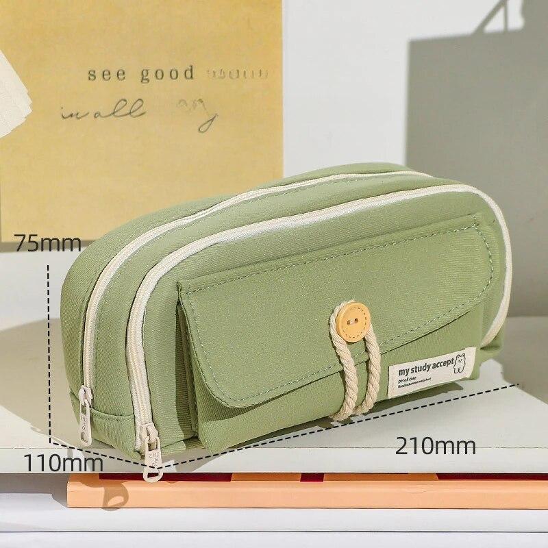 Cute And Convenient Canvas Pencil Case Large Opening Capacity for Student Supplies Cosmetics Travel Handbag 1pc
