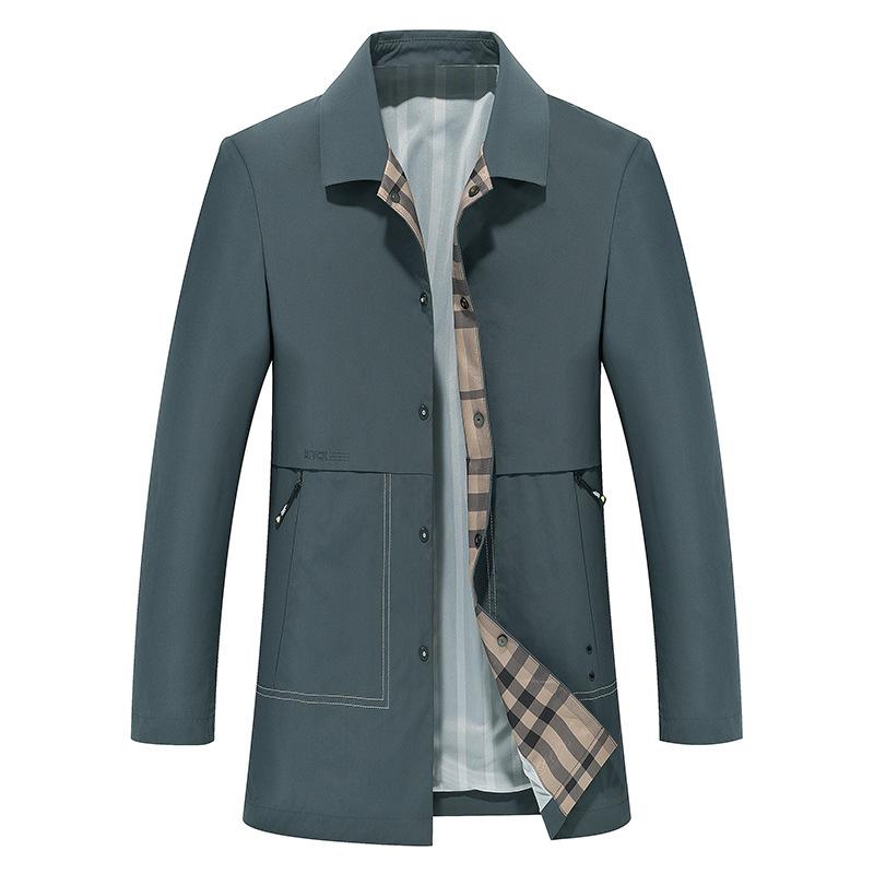 Весна и осень, новая мужская ветровка со средними и длинными лацканами, деловая повседневная универсальная однотонная ветровка на пуговицах, мужская куртка