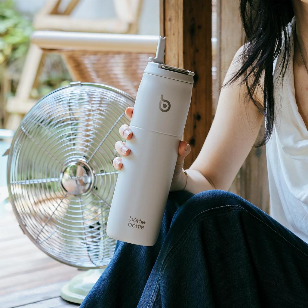 БУТЫЛКА БУТЫЛКА Вода 1 Большая Вместимость с Прямым Вакуумом Нержавеющая Сталь Двойная для Девочек и Светло-Серая Бутылка, Литр, (1000ml), Соломинка, Питьевая,