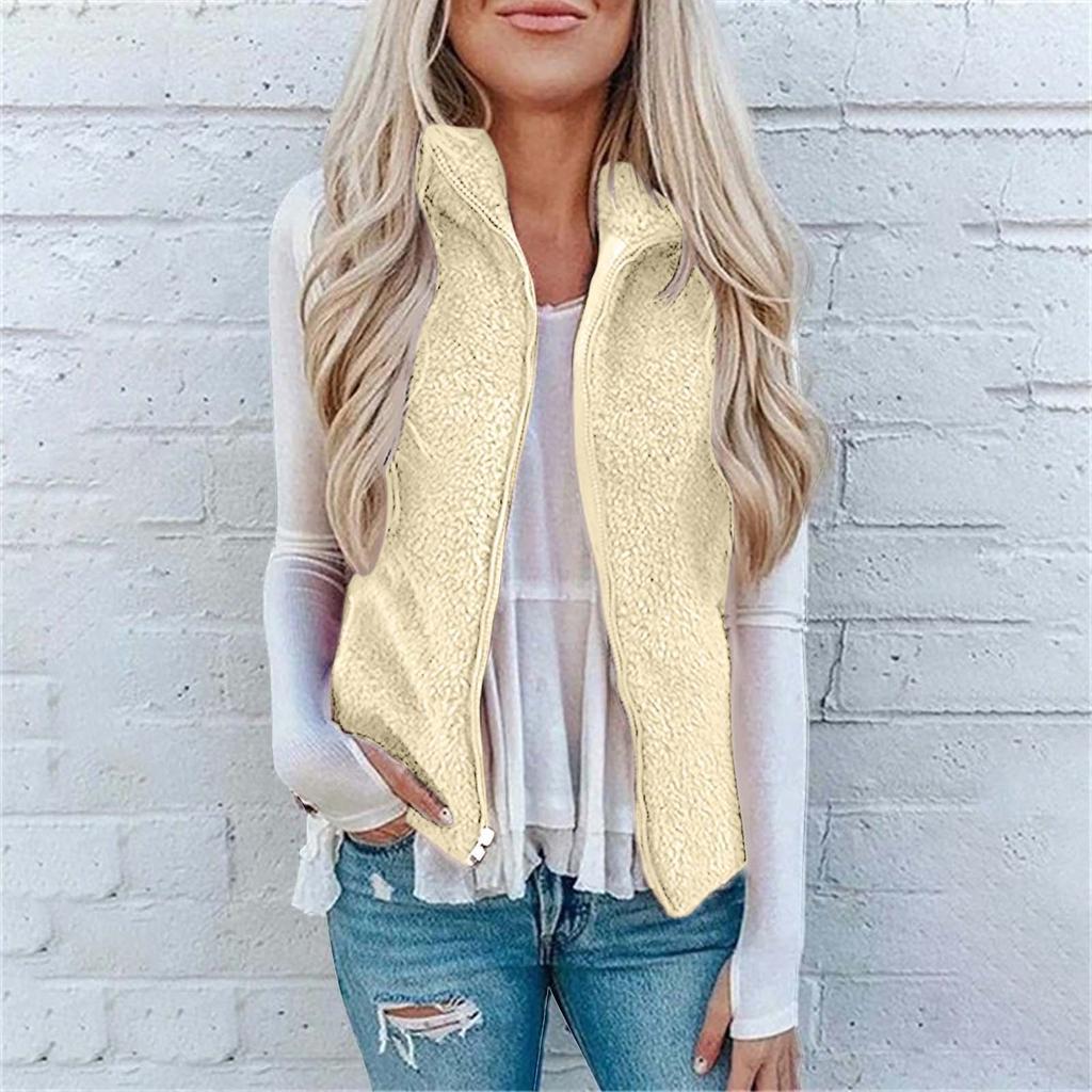 Женское модное однотонное повседневное пальто из плюша с жилетом на молнии